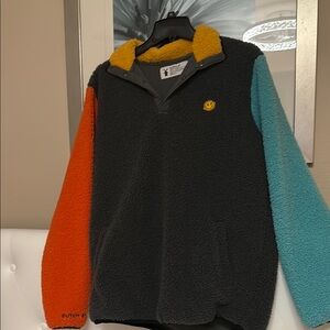 Colorblock Fleece Pullover with Smiley Patch
